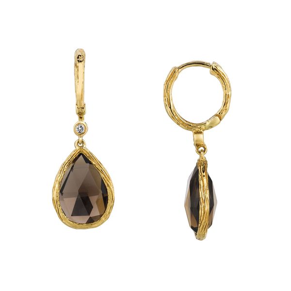 14K Yellow Gold Pear Smoky Quartz & Diamond Dangle Earrings Image 2 Quality Gem LLC Bethel, CT