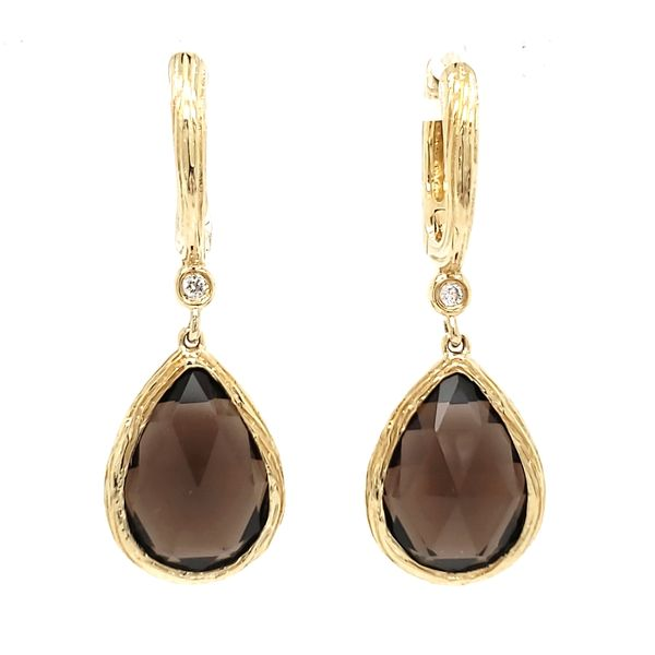 14K Yellow Gold Pear Smoky Quartz & Diamond Dangle Earrings Quality Gem LLC Bethel, CT