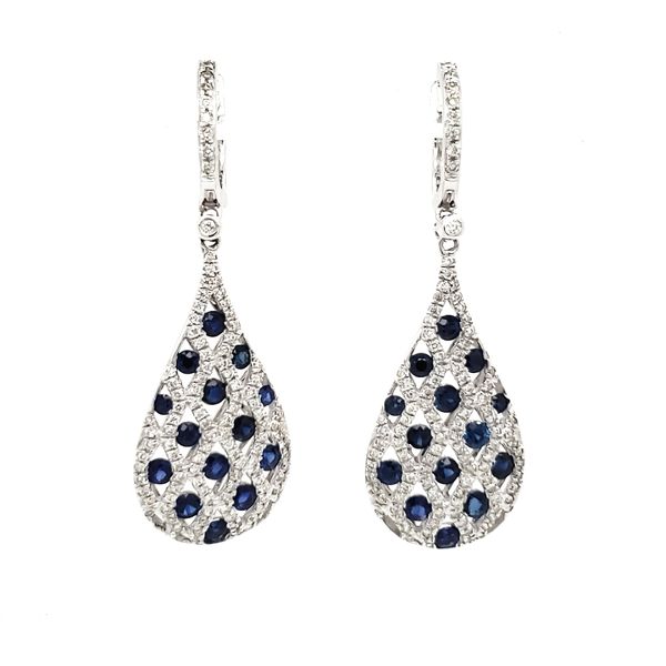 14K White Gold Lattice Sapphire & Diamond Dangle Earrings Image 2 Quality Gem LLC Bethel, CT