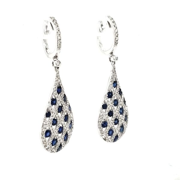 14K White Gold Lattice Sapphire & Diamond Dangle Earrings Image 3 Quality Gem LLC Bethel, CT