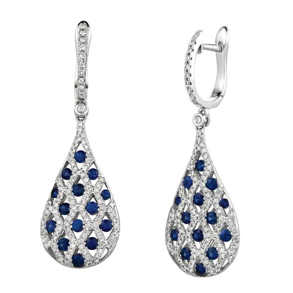 14K White Gold Lattice Sapphire & Diamond Dangle Earrings Quality Gem LLC Bethel, CT