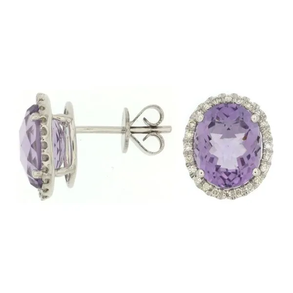 14K White Gold Amethyst & Diamond Stud Earrings Image 2 Quality Gem LLC Bethel, CT