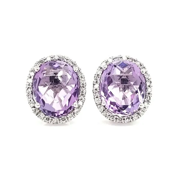 14K White Gold Amethyst & Diamond Stud Earrings Quality Gem LLC Bethel, CT
