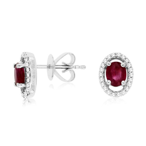 14K White Gold Ruby & Diamond Halo Stud Earrings Image 2 Quality Gem LLC Bethel, CT