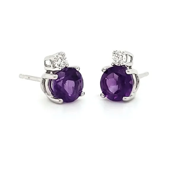 14K White Gold Amethyst & Diamond Stud Earrings Quality Gem LLC Bethel, CT