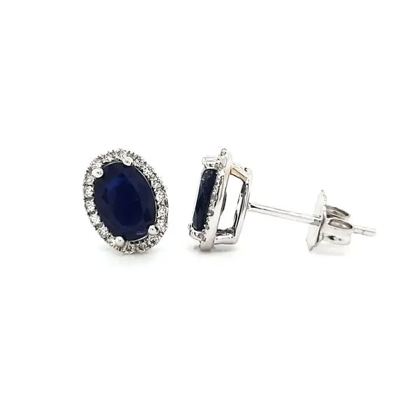 14K White Gold Sapphire & Diamond Stud Earrings Image 4 Quality Gem LLC Bethel, CT