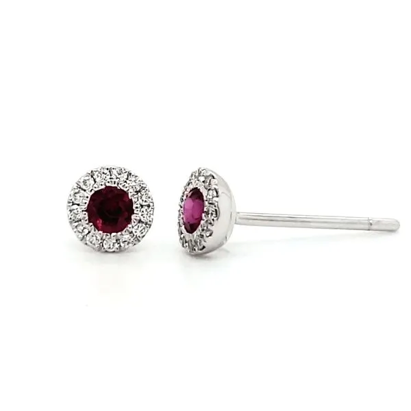 14K White Gold Ruby & Diamond Halo Stud Earrings Image 3 Quality Gem LLC Bethel, CT