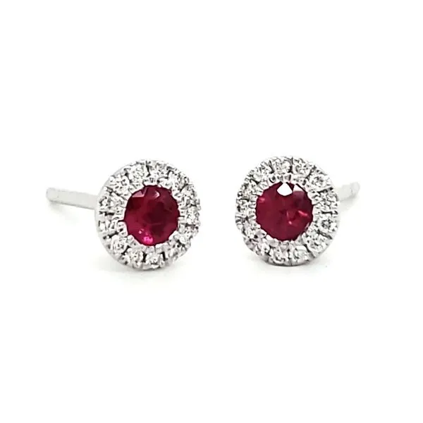 14K White Gold Ruby & Diamond Halo Stud Earrings Quality Gem LLC Bethel, CT