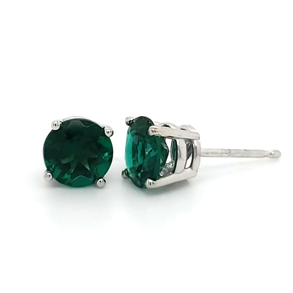 14K White Gold Created Emerald Stud Earrings Image 4 Quality Gem LLC Bethel, CT