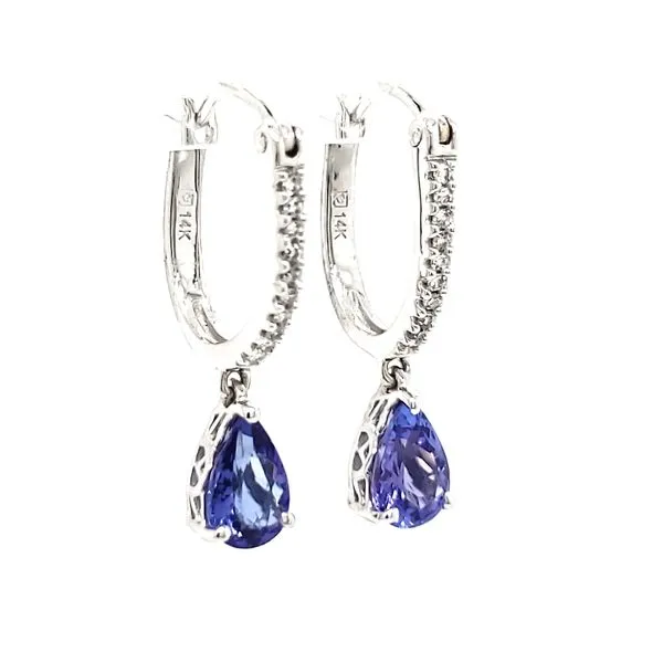 14K White Gold Pear Tanzanite & Diamond Dangle Earrings Image 3 Quality Gem LLC Bethel, CT