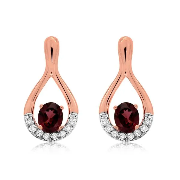 14K Rose Gold Rhodolite Garnet & Diamond Post Dangle Earrings Quality Gem LLC Bethel, CT