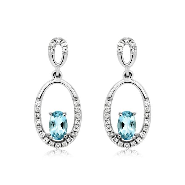 14K White Gold Aquamarine & Diamond Dangle Post Earrings Quality Gem LLC Bethel, CT