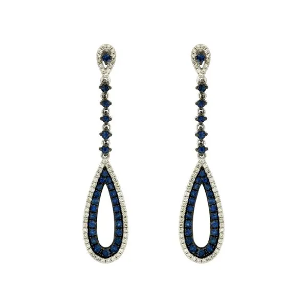 14K White Gold Elongated Pear Sapphire & Diamond Dangle Earrings Quality Gem LLC Bethel, CT