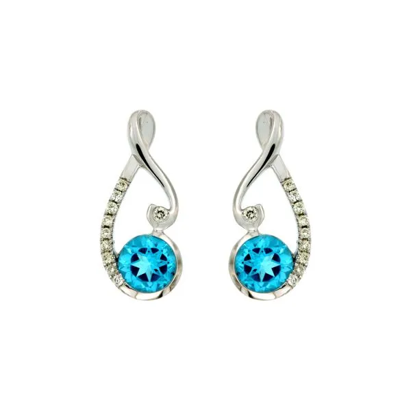 14K White Gold Swirl Blue Topaz & Diamond Post Earrings Quality Gem LLC Bethel, CT