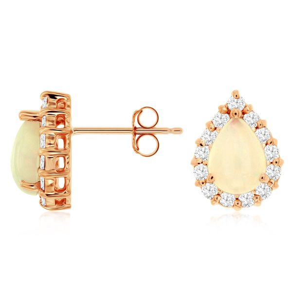 14K Rose Gold Pear Opal & Diamond Stud Earrings Quality Gem LLC Bethel, CT
