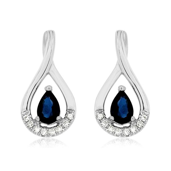 14K White Gold Open Pear Sapphire & Diamond Drop Earrings Quality Gem LLC Bethel, CT