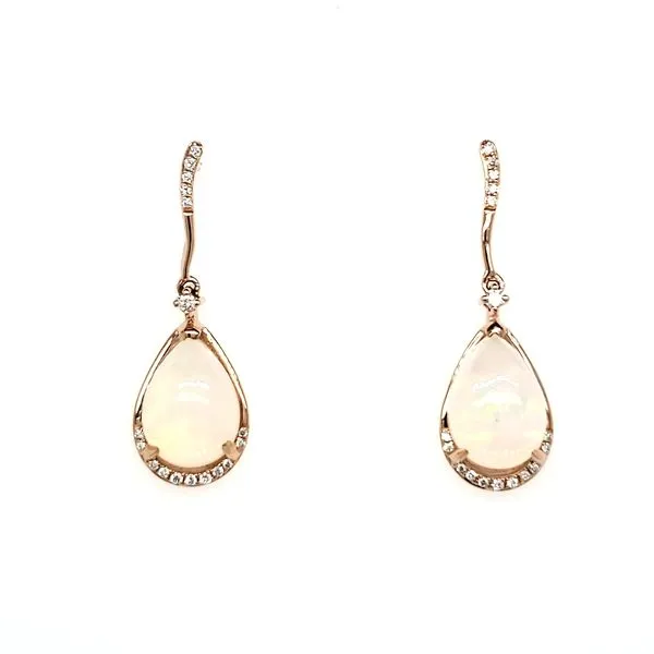 14K Rose Gold Pear Opal & Diamond Dangle Earrings Quality Gem LLC Bethel, CT