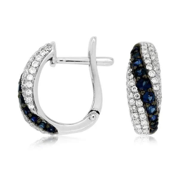 14K White Gold Pavé Sapphire & Diamond Huggie Hoop Earrings Image 2 Quality Gem LLC Bethel, CT