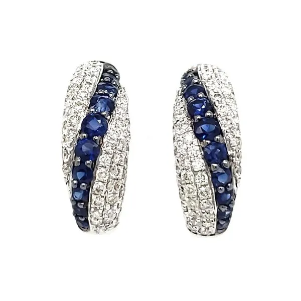 14K White Gold Pavé Sapphire & Diamond Huggie Hoop Earrings Quality Gem LLC Bethel, CT