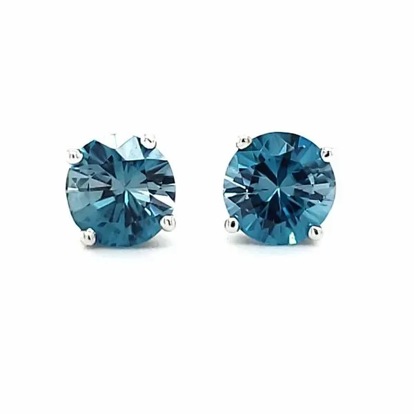 14K White Gold Blue Zircon Stud Earrings Image 2 Quality Gem LLC Bethel, CT