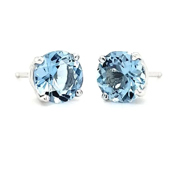 14K White Gold Aquamarine Stud Earrings Image 2 Quality Gem LLC Bethel, CT