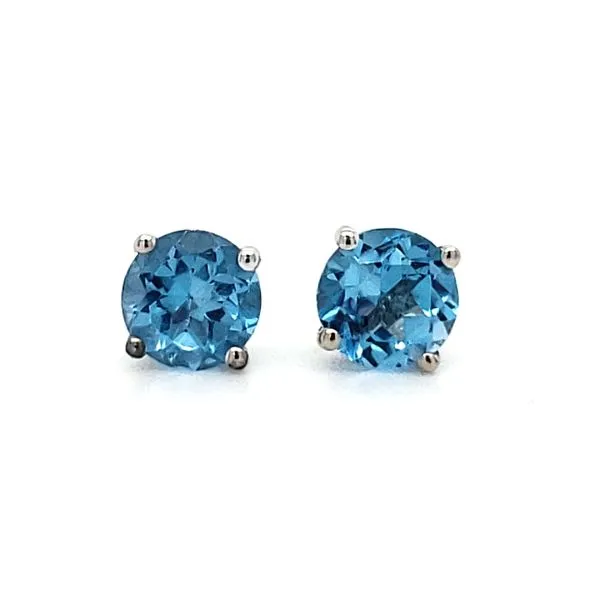14K White Gold 5mm Blue Topaz Stud Earrings Image 2 Quality Gem LLC Bethel, CT
