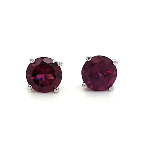 14K White Gold 5mm Rhodolite Garnet Stud Earrings Image 2 Quality Gem LLC Bethel, CT