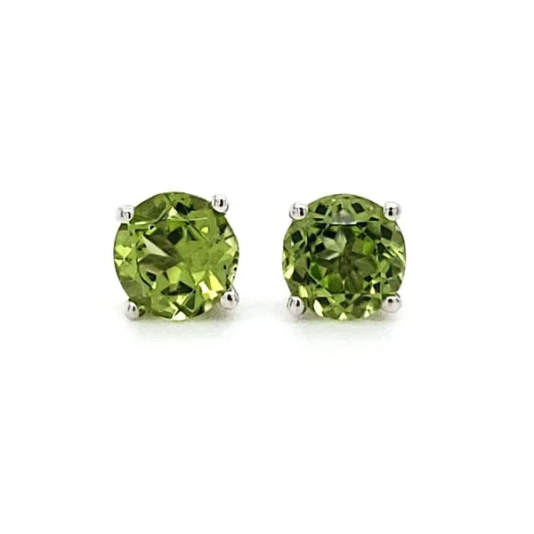 14K White Gold 5mm Peridot Stud Earrings Image 2 Quality Gem LLC Bethel, CT