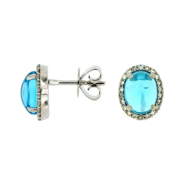 14K White Gold Cabochon Blue Topaz & Diamond Halo Stud Earrings Image 3 Quality Gem LLC Bethel, CT