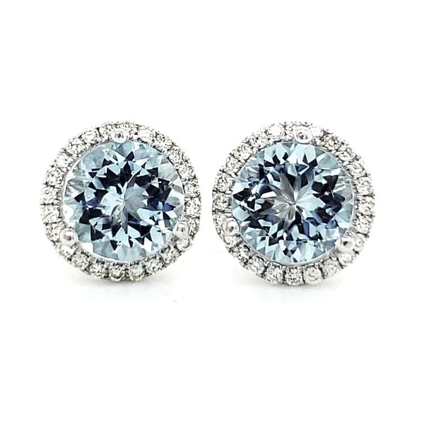 14K White Gold Aquamarine & Diamond Halo Stud Earrings Quality Gem LLC Bethel, CT