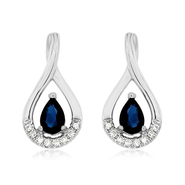 14K White Gold Open Pear Sapphire & Diamond Drop Earrings Image 2 Quality Gem LLC Bethel, CT