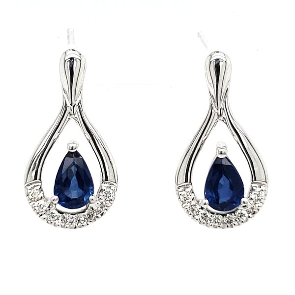 14K White Gold Open Pear Sapphire & Diamond Drop Earrings Quality Gem LLC Bethel, CT