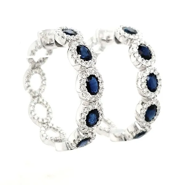 14K White Gold Large Sapphire & Diamond Halo Hoop Earrings Image 3 Quality Gem LLC Bethel, CT
