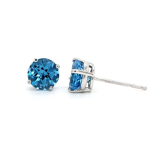 14K White Gold Blue Topaz Stud Earrings Image 2 Quality Gem LLC Bethel, CT