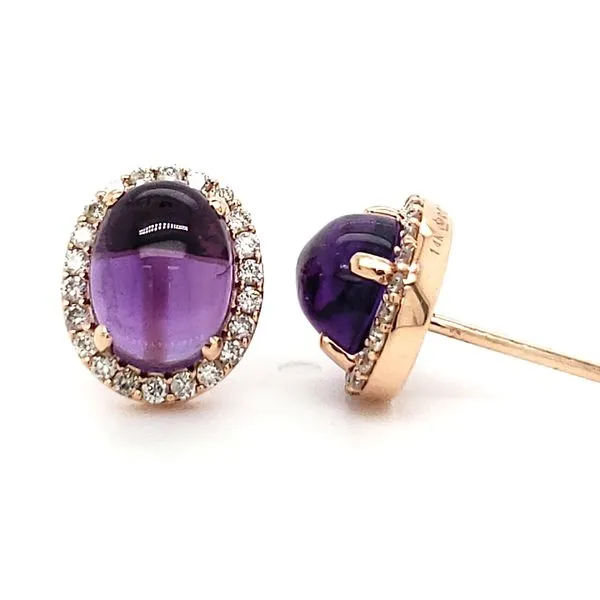 14K Rose Gold Amethyst Cabochon & Diamond Halo Stud Earrings Image 3 Quality Gem LLC Bethel, CT