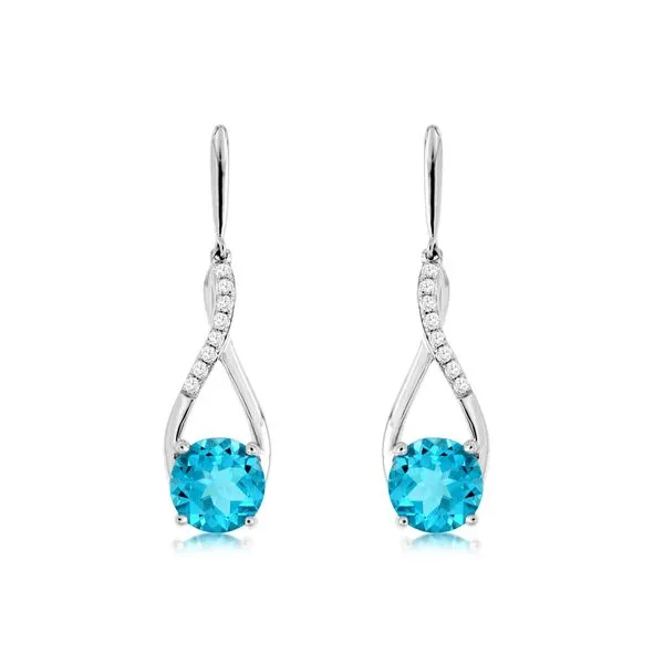 14K White Gold Blue Topaz & Diamond Dangle Earrings Quality Gem LLC Bethel, CT