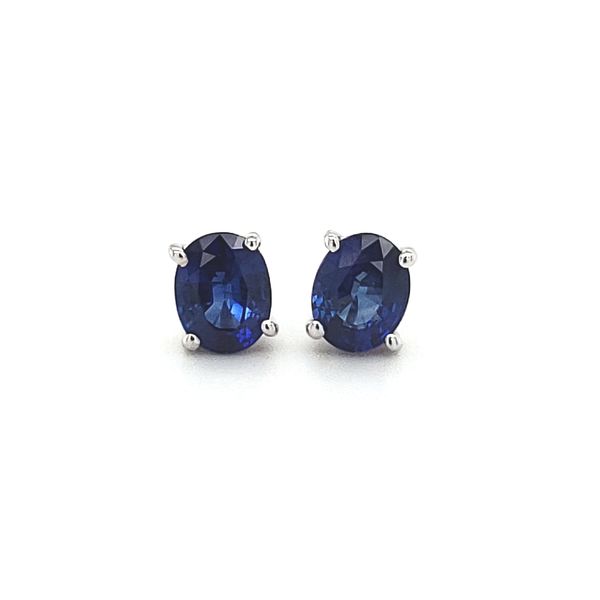 14K White Gold Ceylon Blue Oval Sapphire Stud Earrings Image 2 Quality Gem LLC Bethel, CT