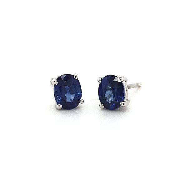 14K White Gold Ceylon Blue Oval Sapphire Stud Earrings Quality Gem LLC Bethel, CT