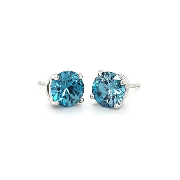 14K White Gold Blue Zircon Stud Earrings Image 2 Quality Gem LLC Bethel, CT