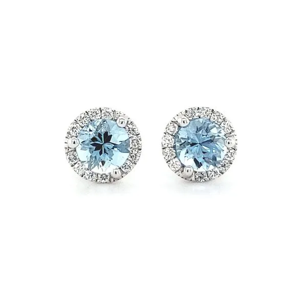 14K White Gold Aquamarine & Diamond Halo Stud Earrings Quality Gem LLC Bethel, CT