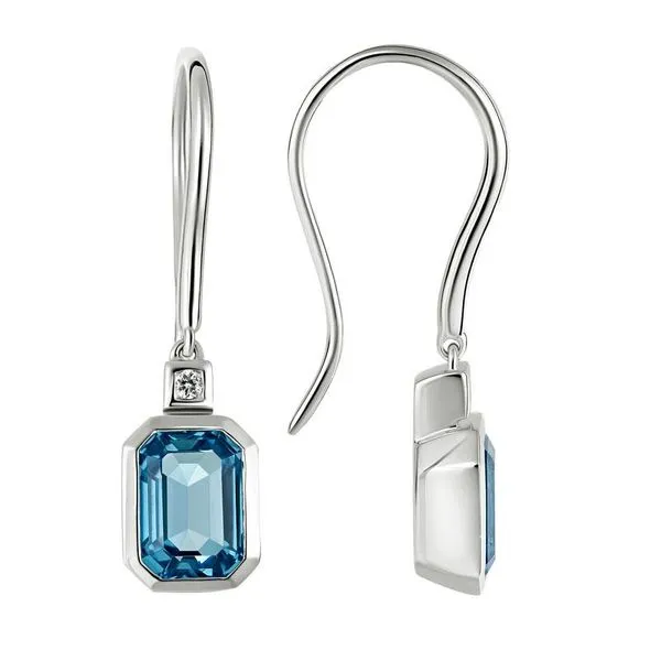 14K White Gold Contemporary Bezel London Blue Topaz & Diamond Dangle Earrings Quality Gem LLC Bethel, CT