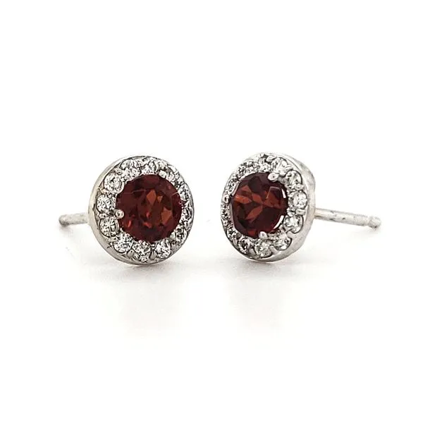 14K White Gold Garnet & Diamond Halo Stud Earrings Quality Gem LLC Bethel, CT
