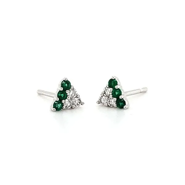14K White Gold Emerald and Diamond Earrings Image 2 Quality Gem LLC Bethel, CT