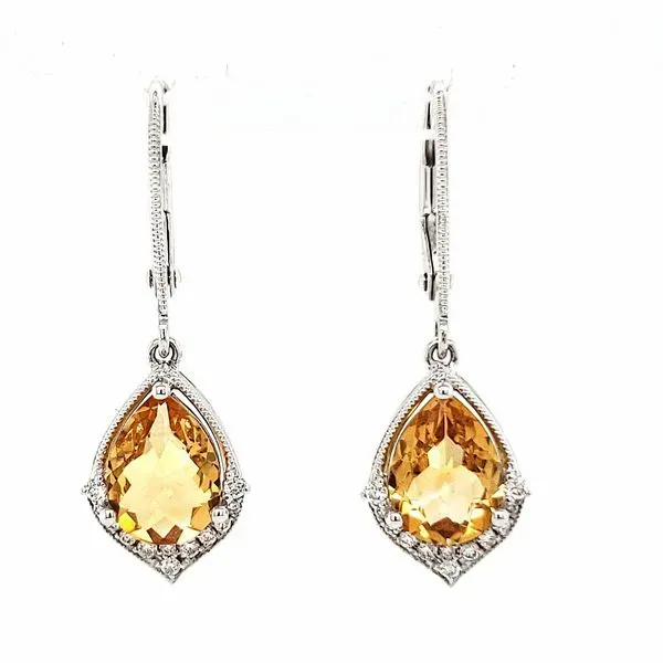 14K White Gold Citrine & Diamond Dangle Earrings Quality Gem LLC Bethel, CT