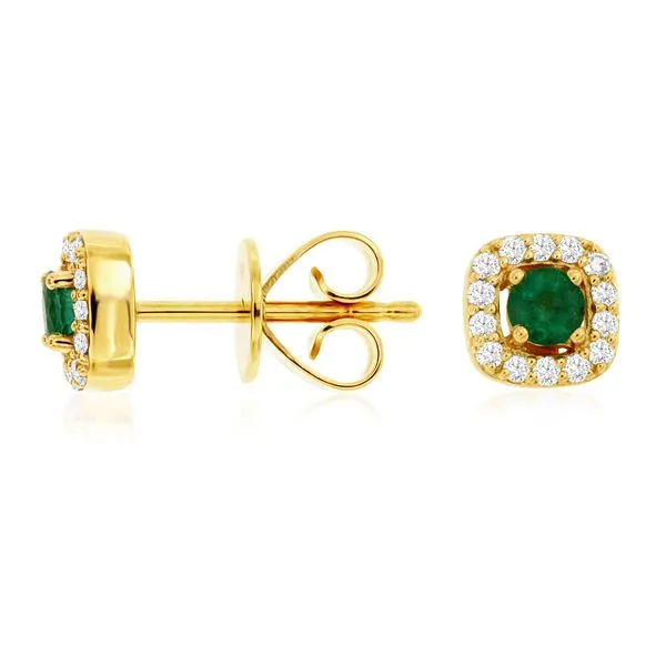 14K Yellow Gold Emerald and Diamond Square Halo Earrings Quality Gem LLC Bethel, CT