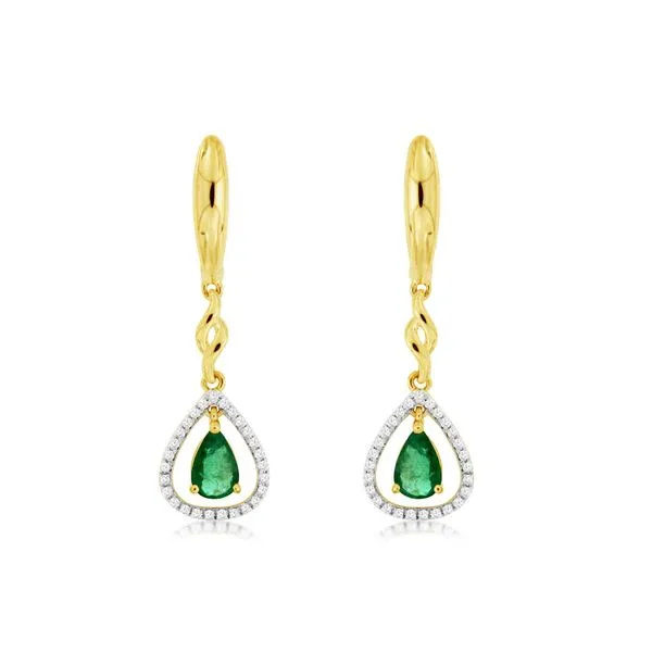 14K Yellow Gold Pear Emerald & Diamond Dangle Earrings Quality Gem LLC Bethel, CT