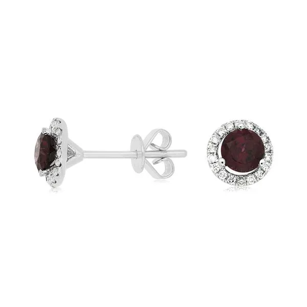 14K White Gold Rhodolite Garnet & Diamond Stud Earrings Quality Gem LLC Bethel, CT