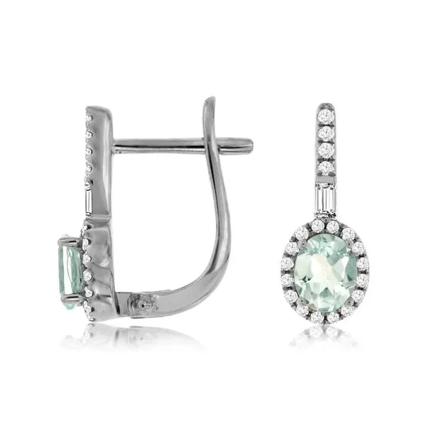 14K White Gold Oval Aquamarine & Diamond Huggie Earrings Quality Gem LLC Bethel, CT