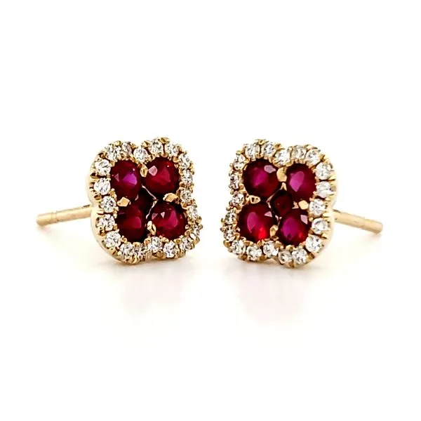 14K Yellow Gold Ruby & Diamond Quatrefoil Stud Earrings Quality Gem LLC Bethel, CT