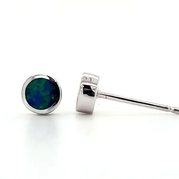 14K White Gold Opal Bezel Stud Earrings Image 3 Quality Gem LLC Bethel, CT